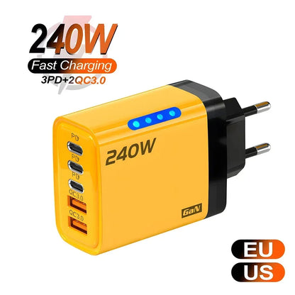 240W GaN USB-C Charger – 5-in-1 Fast Charging Adapter for iPhone, MacBook, Samsung