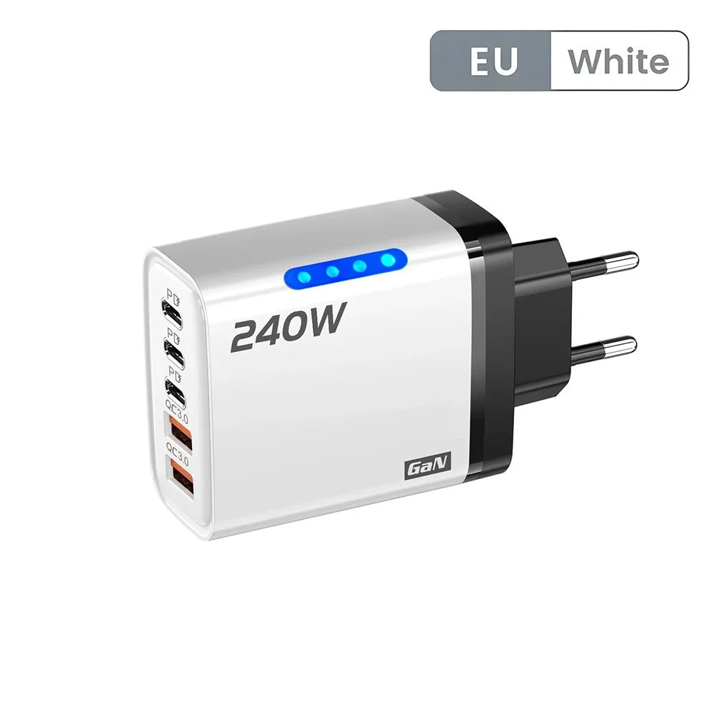 240W GaN USB-C Charger – 5-in-1 Fast Charging Adapter for iPhone, MacBook, Samsung