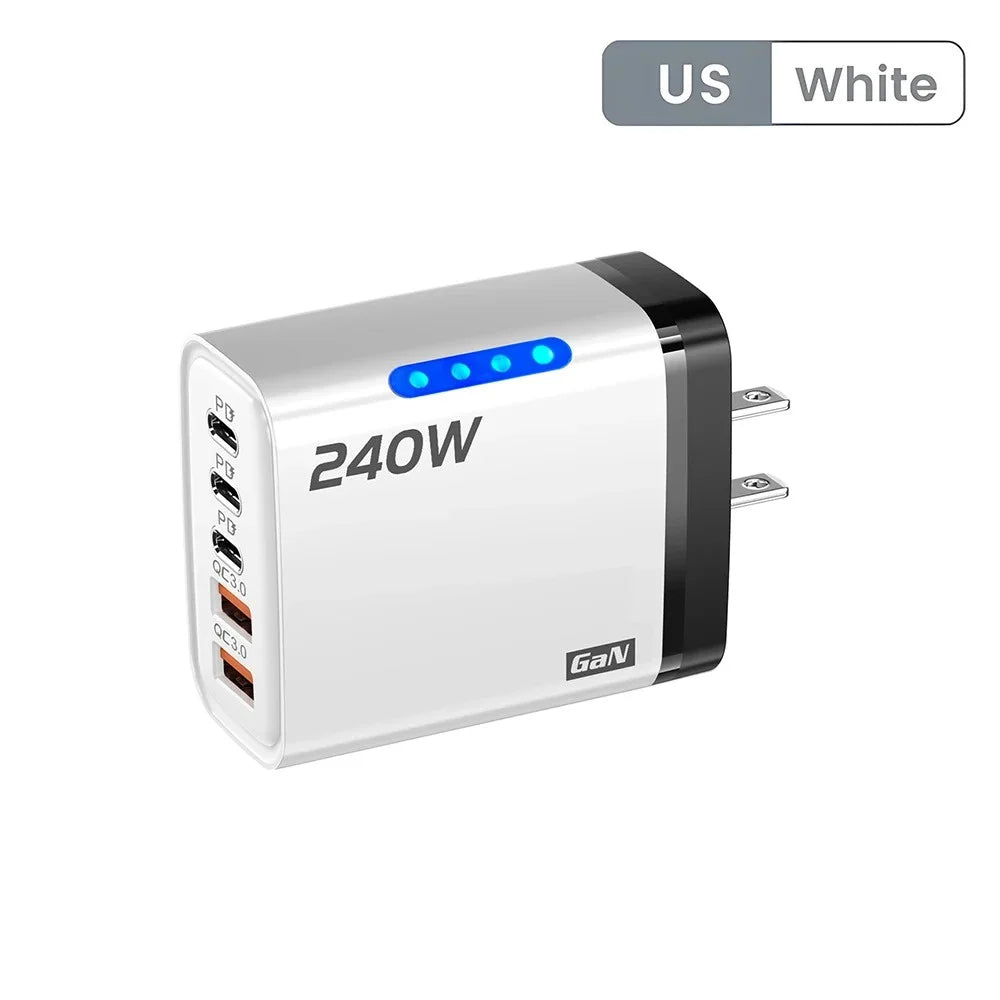 240W GaN USB-C Charger – 5-in-1 Fast Charging Adapter for iPhone, MacBook, Samsung