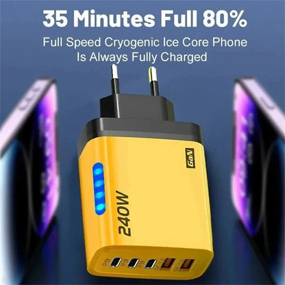 240W GaN USB-C Charger – 5-in-1 Fast Charging Adapter for iPhone, MacBook, Samsung