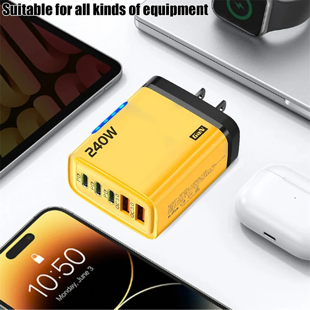 240W GaN USB-C Charger – 5-in-1 Fast Charging Adapter for iPhone, MacBook, Samsung