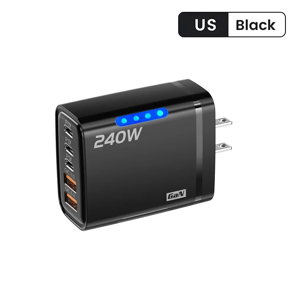240W GaN USB-C Charger – 5-in-1 Fast Charging Adapter for iPhone, MacBook, Samsung