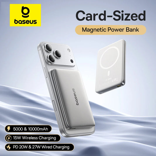 Baseus Magnetic Power Bank 10000mAh / 5000mAh – MagSafe Compatible, PD 27W / 20W Fast Charging for iPhone & Samsung